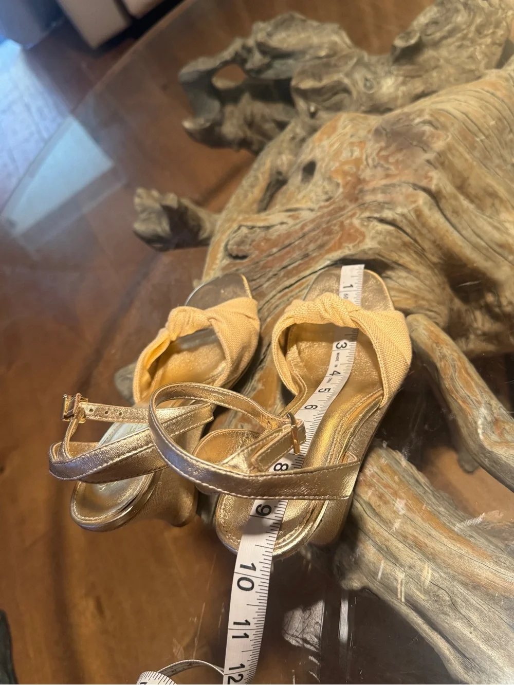 Lilly Pulitzer Gold Metallic & Beige Knotted Wedge Sandals